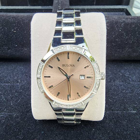 Bulova Diamond Mother of Pearl Dial Stainless Steel Bracelet Watch - Picture 10 of 10